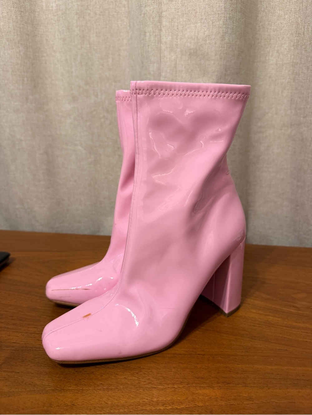 Steve Madden Pink Patent Block Heel Ankle Boots Size 8